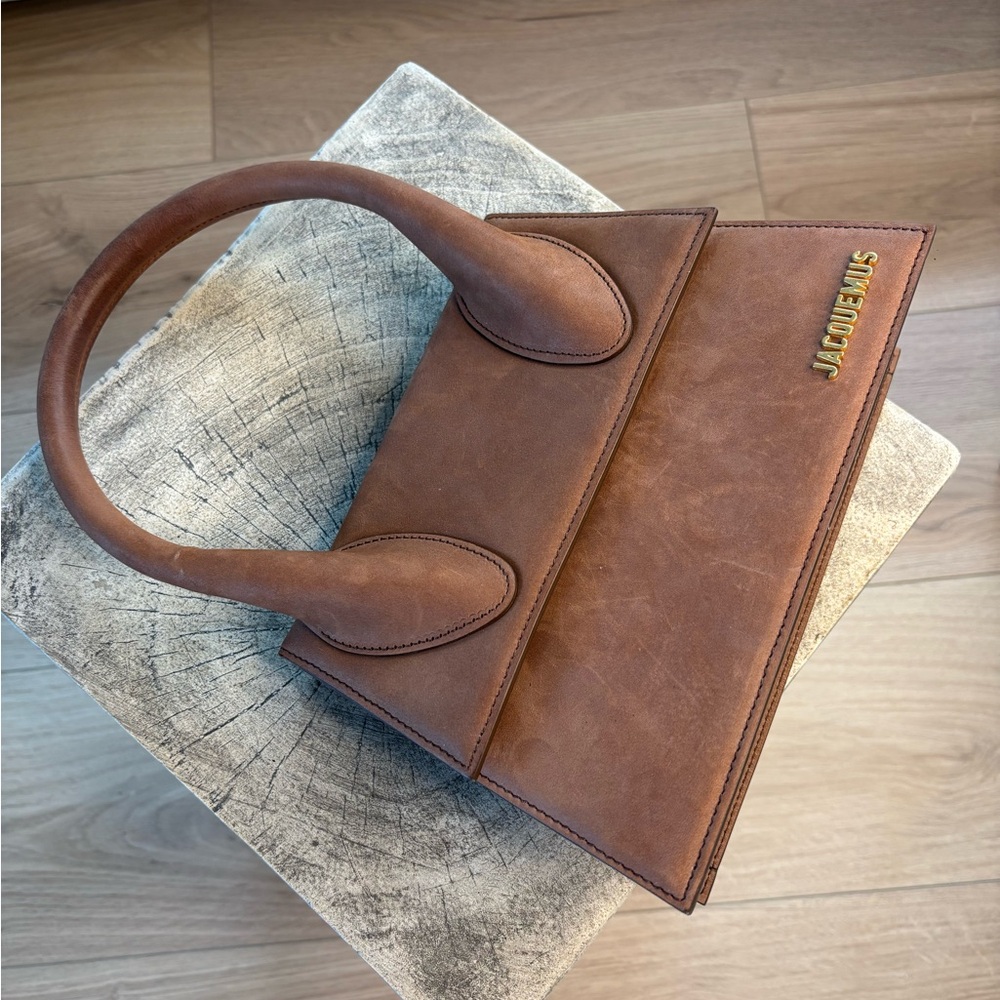 Jacquemus brown leather mini top-handle bag with gold logo - Picture 3 of 5